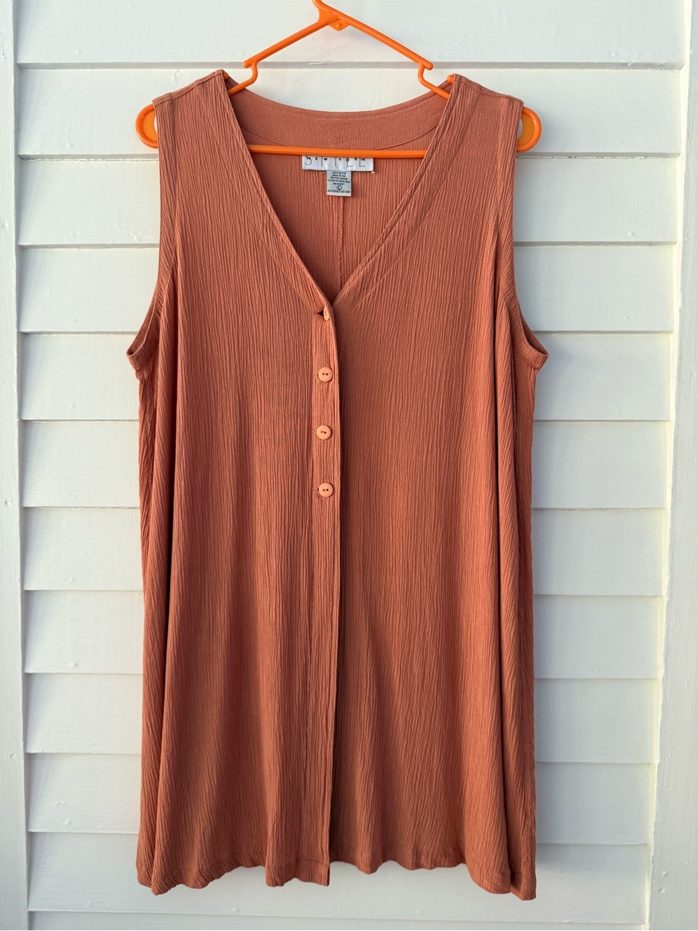 Style New York | Vintage Textured Button Front Sleeveless Tunic Top Large